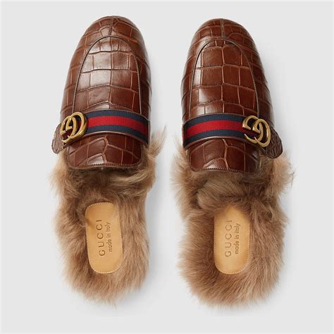 gucci fur slippers fake|gucci crocodile slippers.